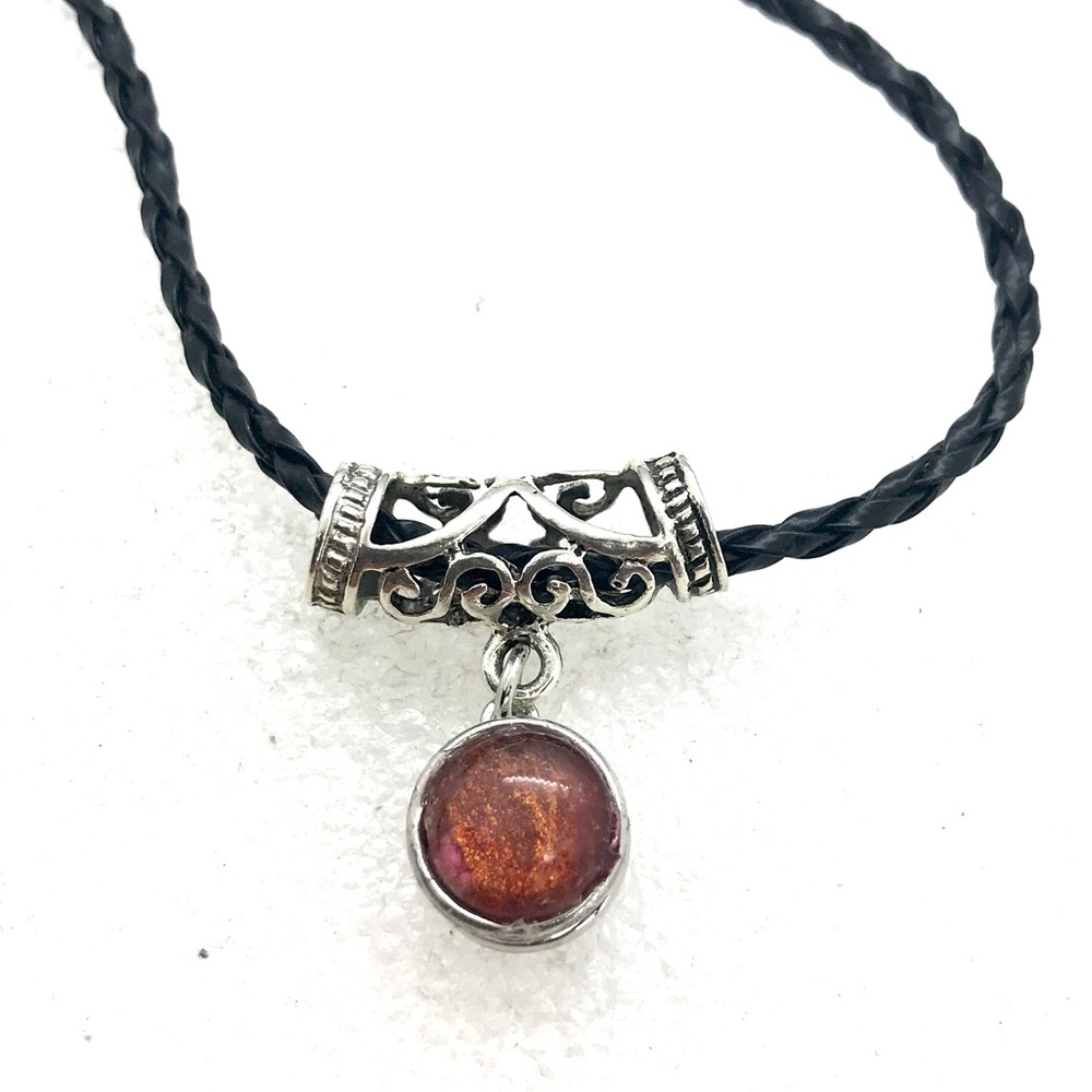 Necklace With handmade 12mm snap SN12 on braided leather cord